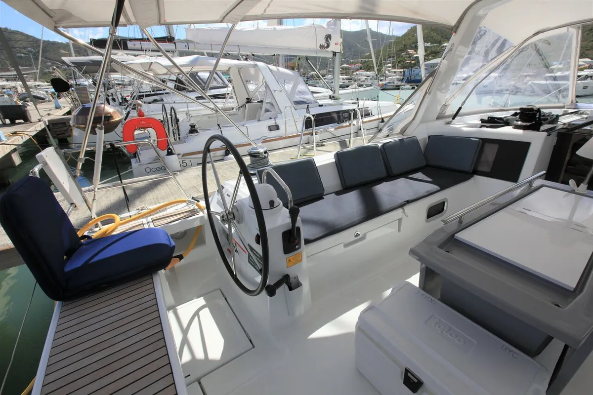 Cockpit of J Dog, a Beneteau Oceanis 48 sailboat at Road Town, British Virgin Islands