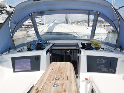 Deck of Curiosity, a Dufour 41 sailboat at Seget Donji, Croatia