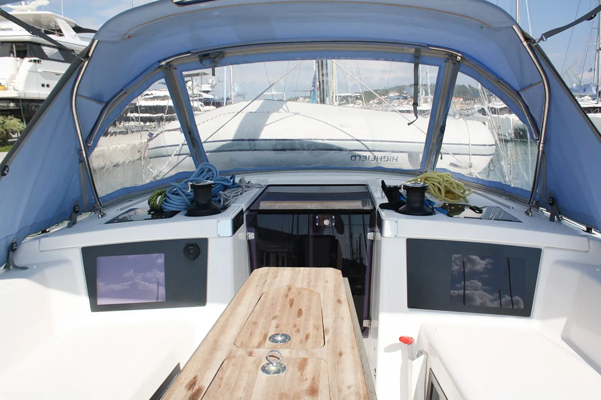 Curiosity , a Dufour 41 sailboat at Seget Donji, Croatia
