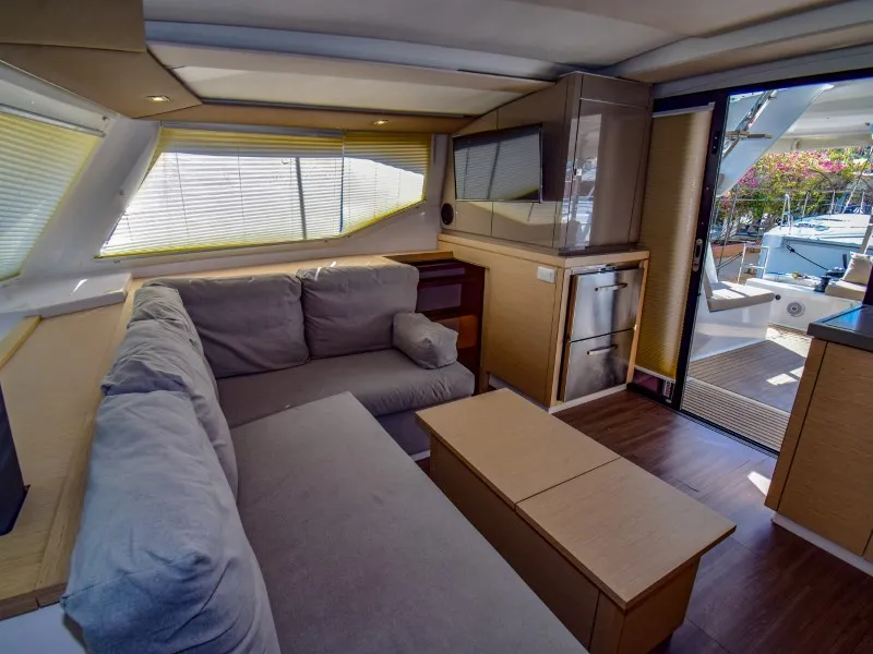 Salon of Amber, a Fountaine Pajot Lucia 40 catamaran at Marmaris, Turkey