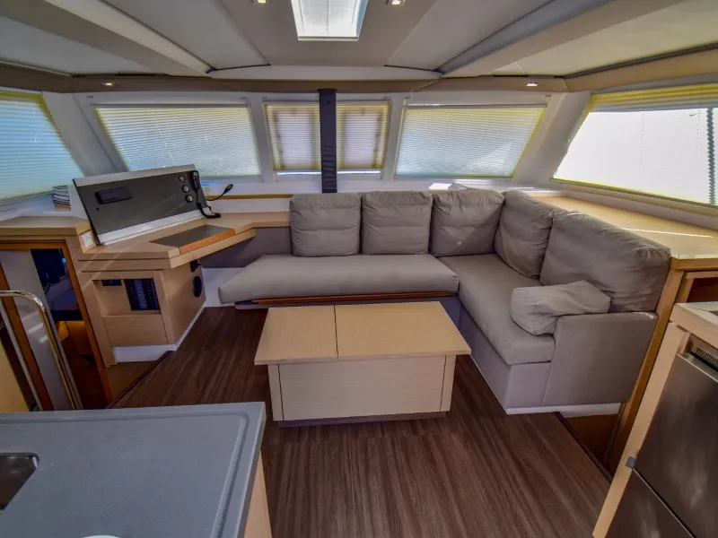 Salon of Amber, a Fountaine Pajot Lucia 40 catamaran at Marmaris, Turkey
