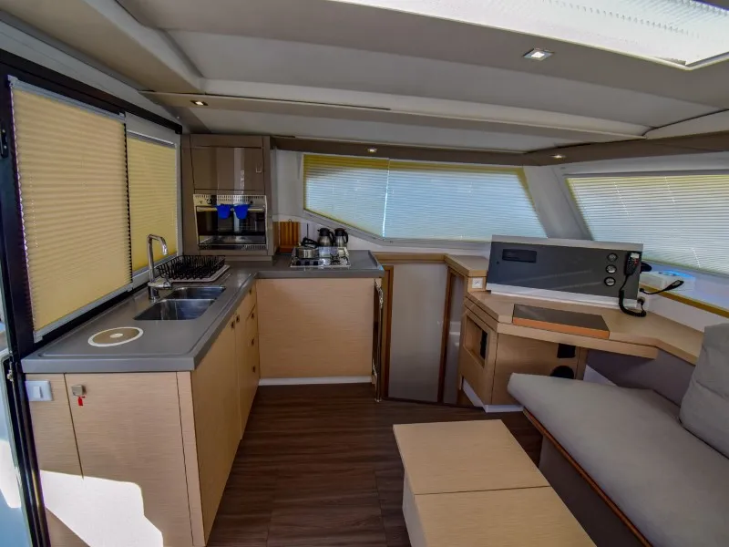 Galley of Amber, a Fountaine Pajot Lucia 40 catamaran at Marmaris, Turkey