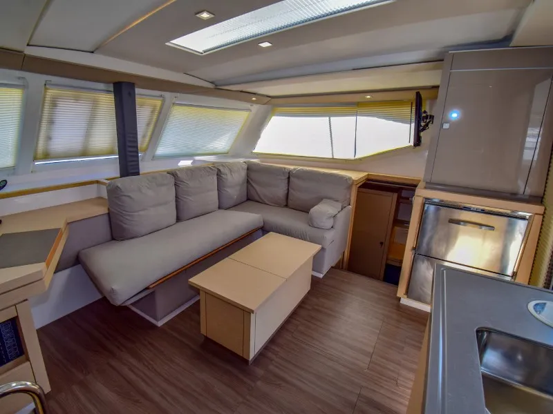 Salon of Amber, a Fountaine Pajot Lucia 40 catamaran at Marmaris, Turkey