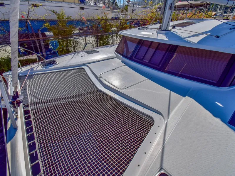 Deck of Amber, a Fountaine Pajot Lucia 40 catamaran at Marmaris, Turkey