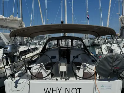 Cockpit of Why Not, a Jeanneau Sun Odyssey 349 sailboat at Grad Biograd na Moru, Croatia