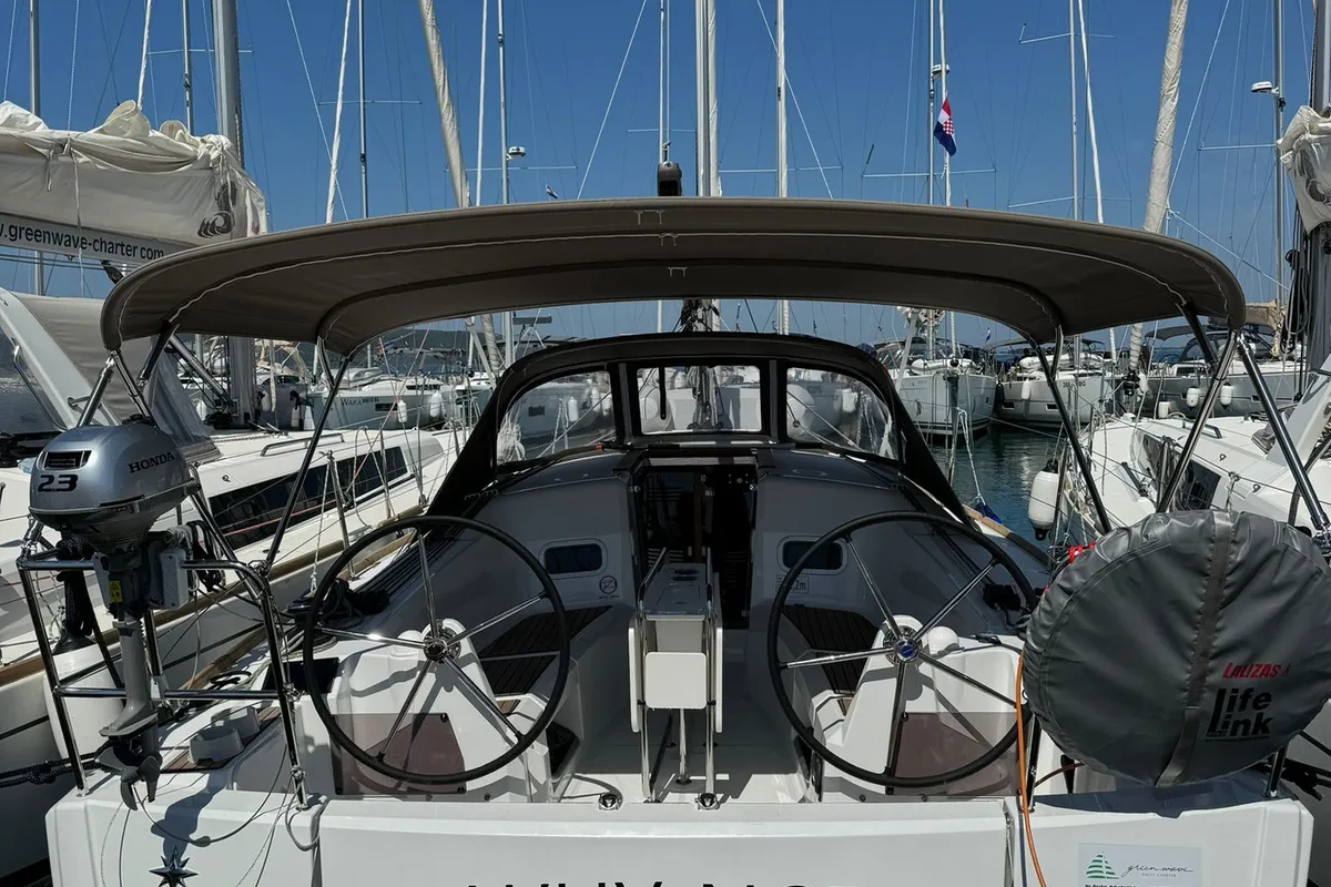 Cockpit of Why Not, a Jeanneau Sun Odyssey 349 sailboat at Grad Biograd na Moru, Croatia