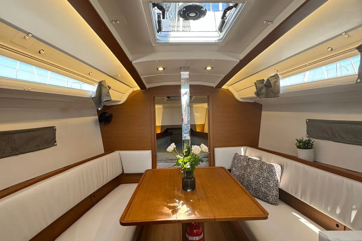 Salon of Why Not, a Jeanneau Sun Odyssey 349 sailboat at Grad Biograd na Moru, Croatia