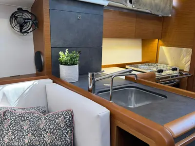 Galley of Why Not, a Jeanneau Sun Odyssey 349 sailboat at Grad Biograd na Moru, Croatia