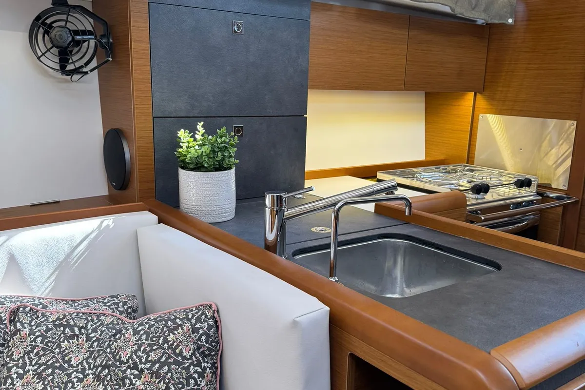 Galley of Why Not, a Jeanneau Sun Odyssey 349 sailboat at Grad Biograd na Moru, Croatia