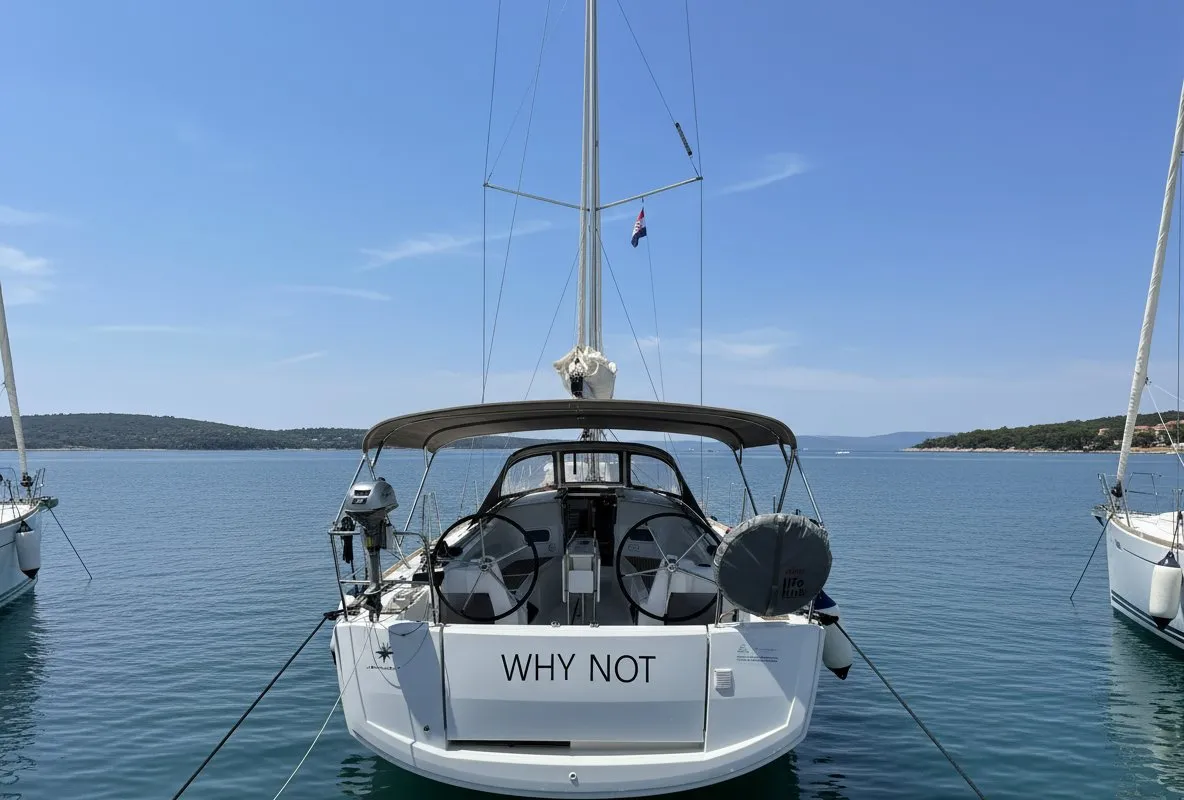 Exterior view of Why Not, a Jeanneau Sun Odyssey 349 sailboat at Grad Biograd na Moru, Croatia