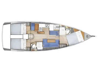Floor plan of Alboran Albariño, a Jeanneau Sun Odyssey 410 sailboat at es Jonquet, Spain