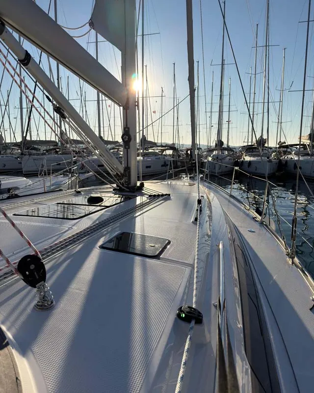 Deck of Arcalis, a Bavaria Voyager 45 sailboat at Split, Croatia