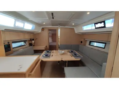Salon of Celestia, a Bavaria C42 sailboat at Volos, Greece