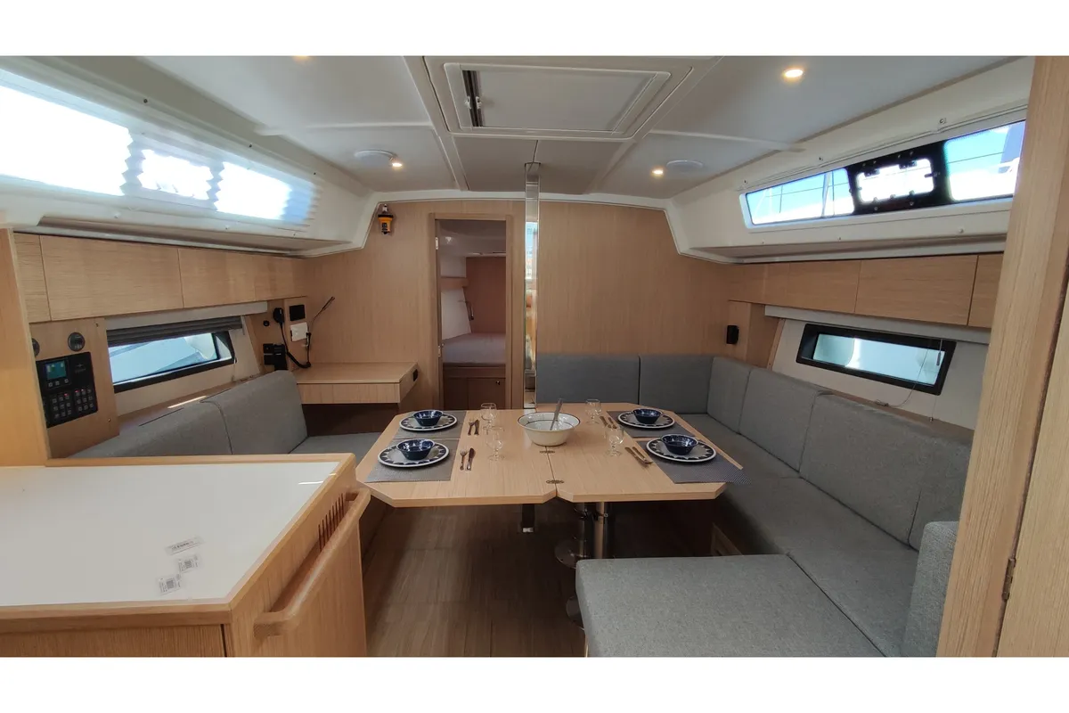 Salon of Celestia, a Bavaria C42 sailboat at Volos, Greece