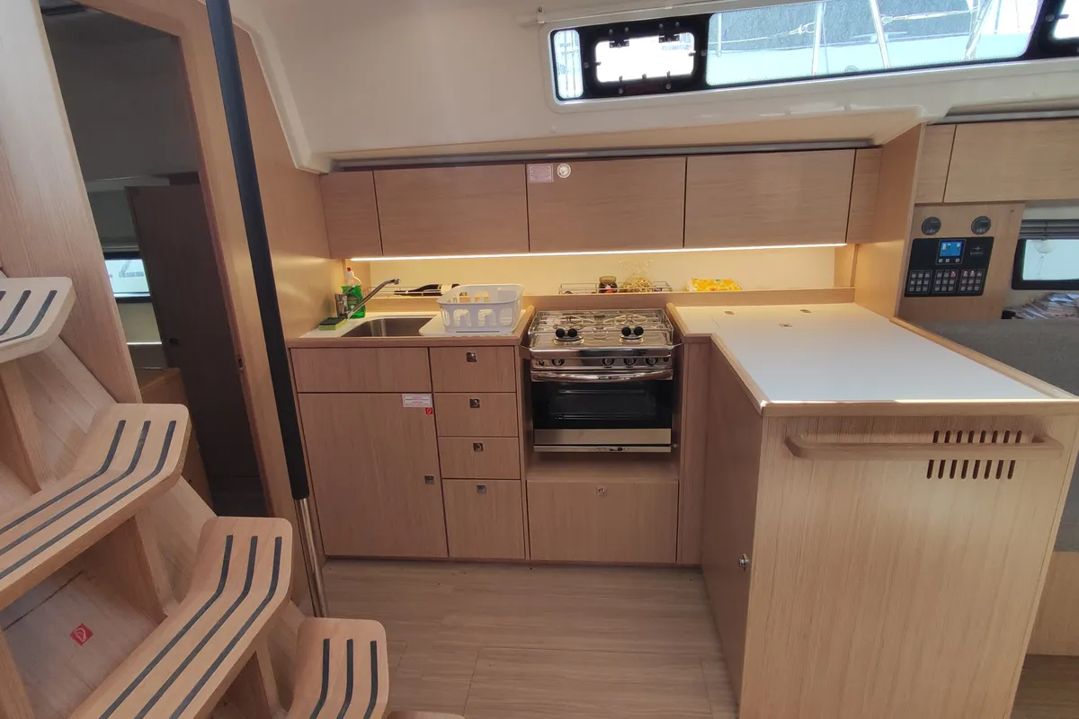 Galley of Celestia, a Bavaria C42 sailboat at Volos, Greece
