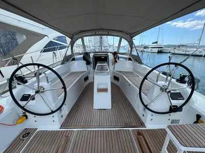Cockpit of Katja, a Beneteau Oceanis 37.1 sailboat at Grad Biograd na Moru, Croatia