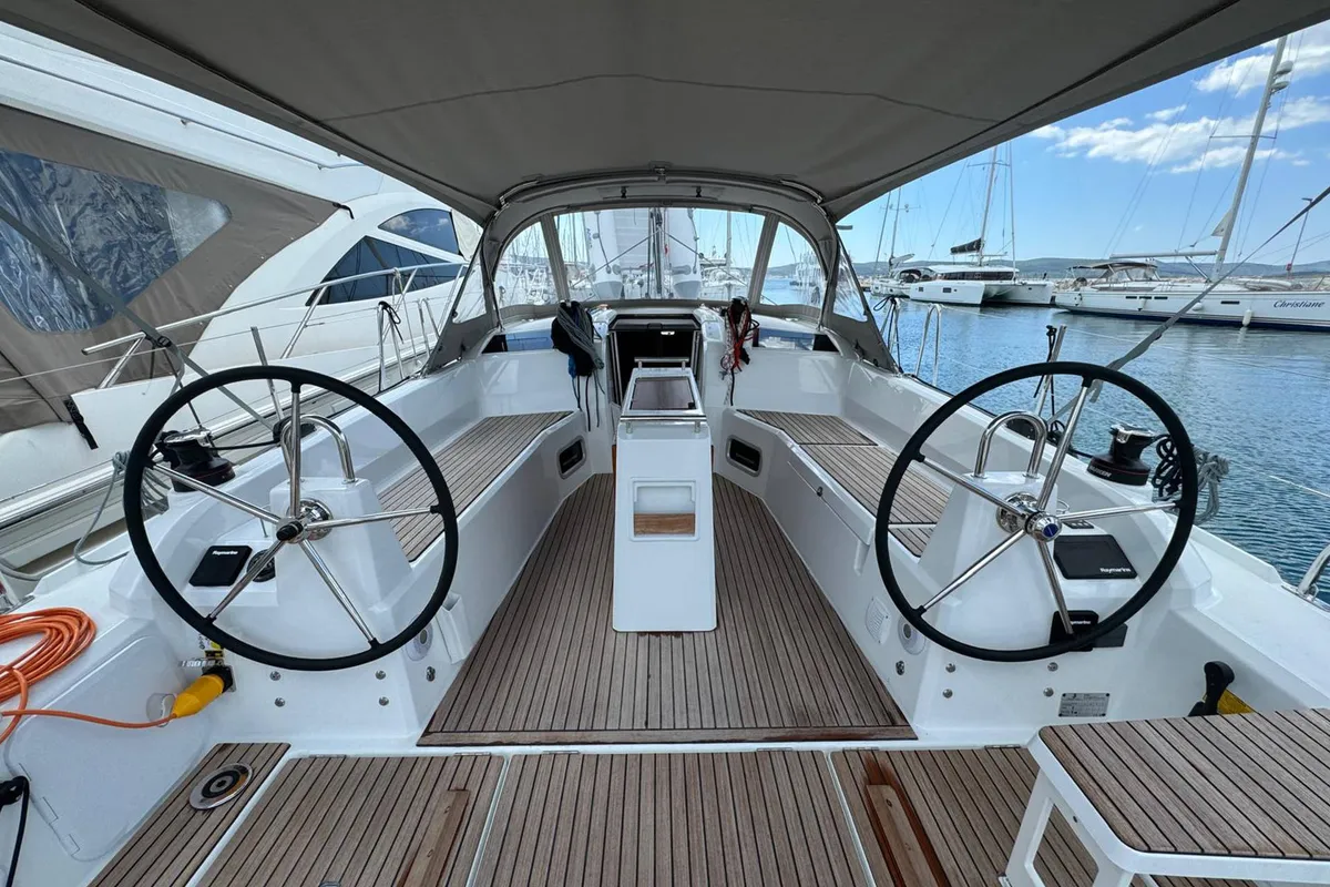Cockpit of Katja, a Beneteau Oceanis 37.1 sailboat at Grad Biograd na Moru, Croatia