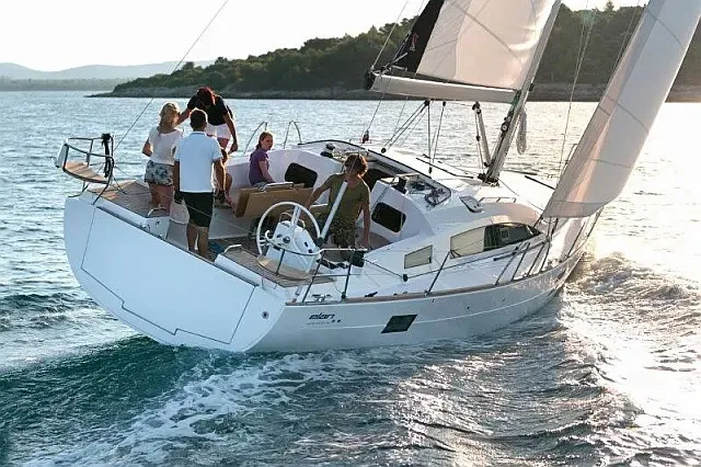 Exterior view of Lillemor II, a Elan Impression 45.1 sailboat at Grad Trogir, Croatia