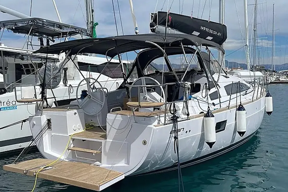 Deck of Lillemor II, a Elan Impression 45.1 sailboat at Grad Trogir, Croatia