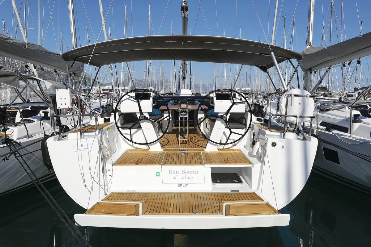 Exterior view of Blue Bonnet Af Lovnas - OW, a Hanse 505 sailboat at Grad Biograd na Moru, Croatia