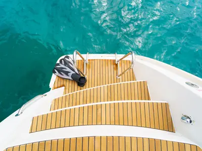 Deck of Miss Moneypenny, a Lagoon 400 S2 catamaran at Grad Šibenik, Croatia