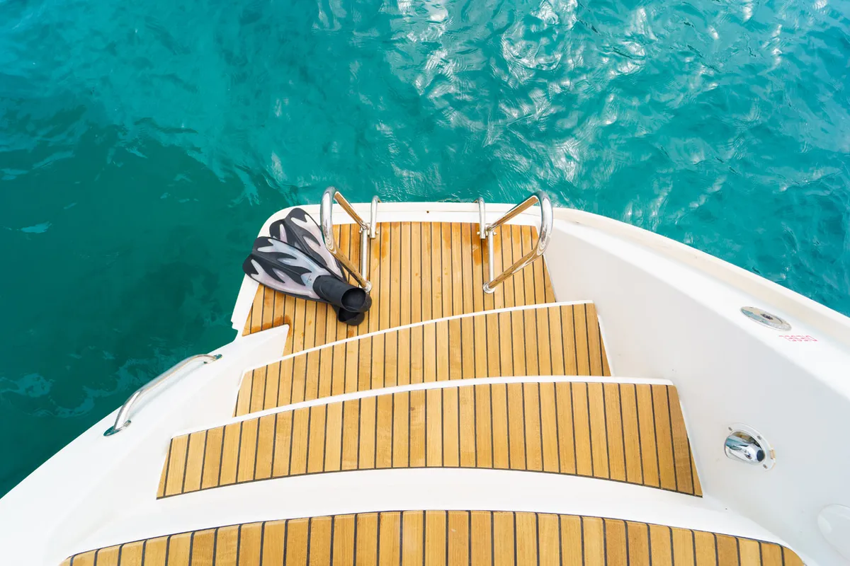 Deck of Miss Moneypenny, a Lagoon 400 S2 catamaran at Grad Šibenik, Croatia