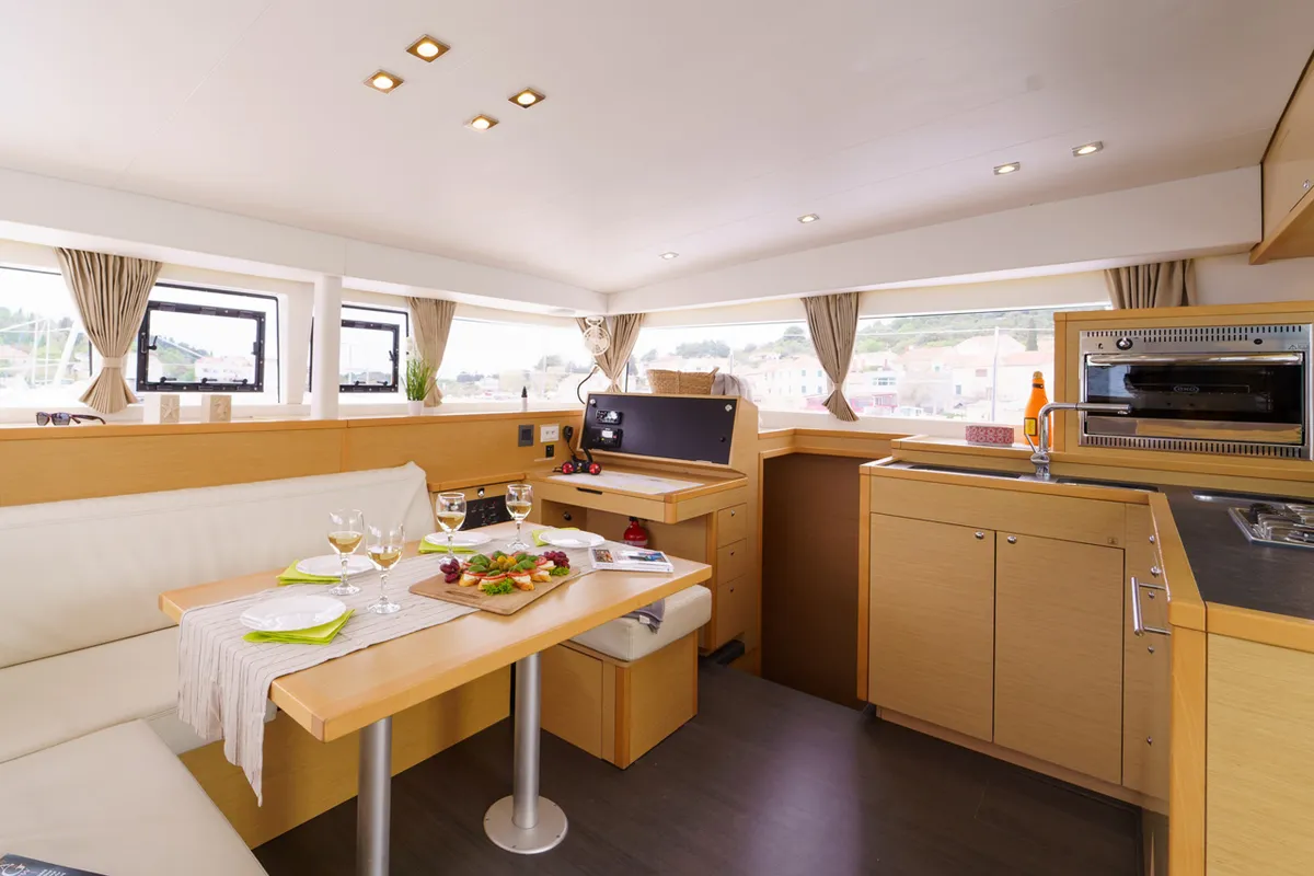 Salon of Miss Moneypenny, a Lagoon 400 S2 catamaran at Grad Šibenik, Croatia