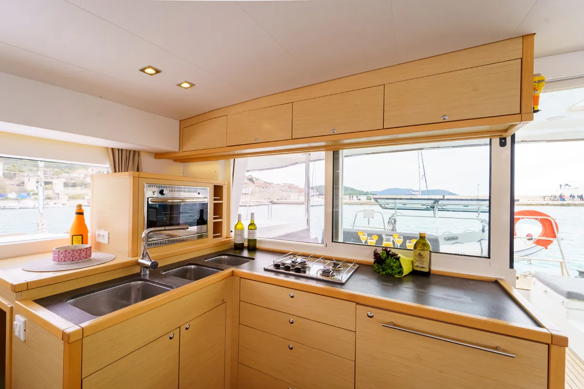 Galley of Miss Moneypenny, a Lagoon 400 S2 catamaran at Grad Šibenik, Croatia