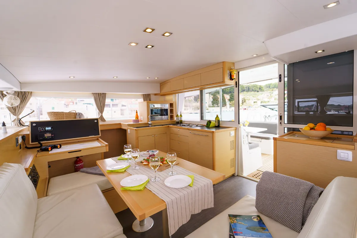 Salon of Miss Moneypenny, a Lagoon 400 S2 catamaran at Grad Šibenik, Croatia