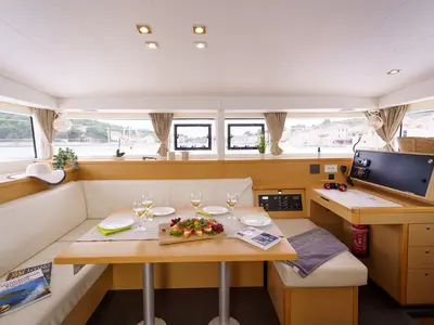 Salon of Miss Moneypenny, a Lagoon 400 S2 catamaran at Grad Šibenik, Croatia