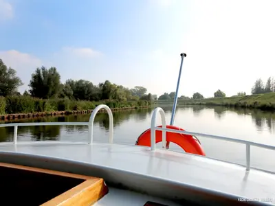 Deck of Haedi, a Courtevenne 830 motorboat at Heukelum, Netherlands