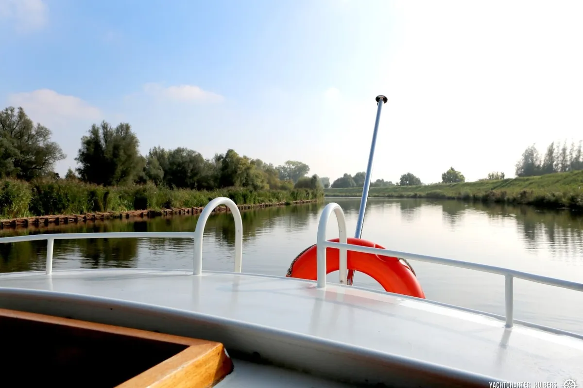 Deck of Haedi, a Courtevenne 830 motorboat at Heukelum, Netherlands