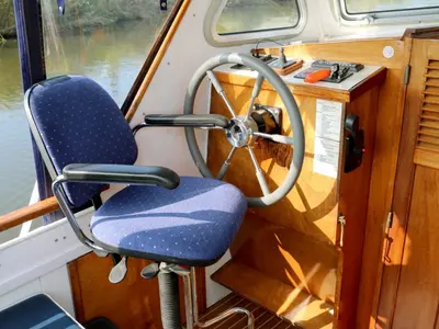 Cockpit of Haedi, a Courtevenne 830 motorboat at Heukelum, Netherlands
