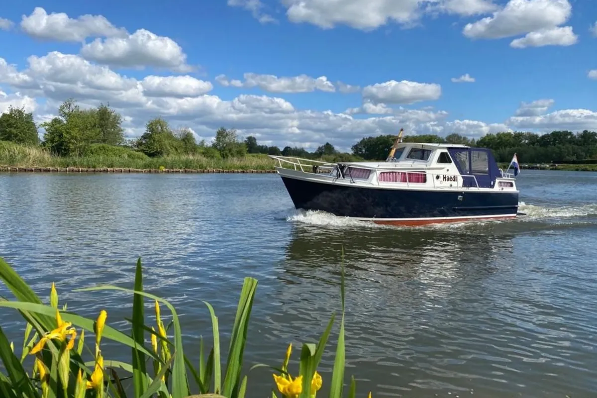 Exterior view of Haedi, a Courtevenne 830 motorboat at Heukelum, Netherlands
