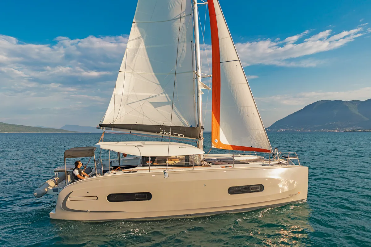 Exterior view of Phos, a Excess 11 catamaran at Municipal Unit of Lefkada, Greece