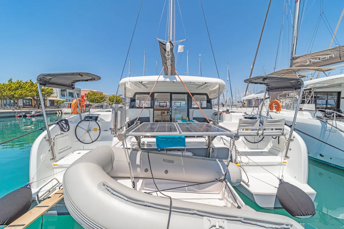 Cockpit of Phos, a Excess 11 catamaran at Municipal Unit of Lefkada, Greece