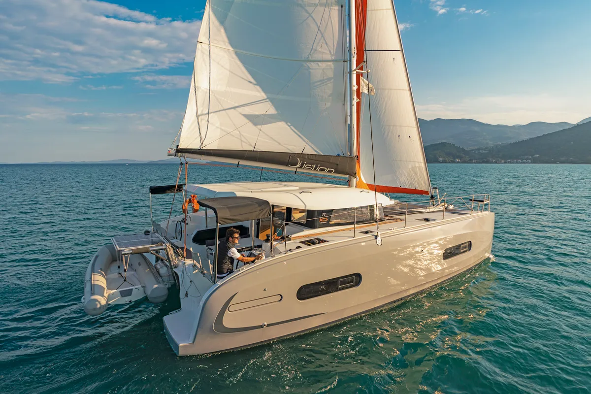 Exterior view of Phos, a Excess 11 catamaran at Municipal Unit of Lefkada, Greece