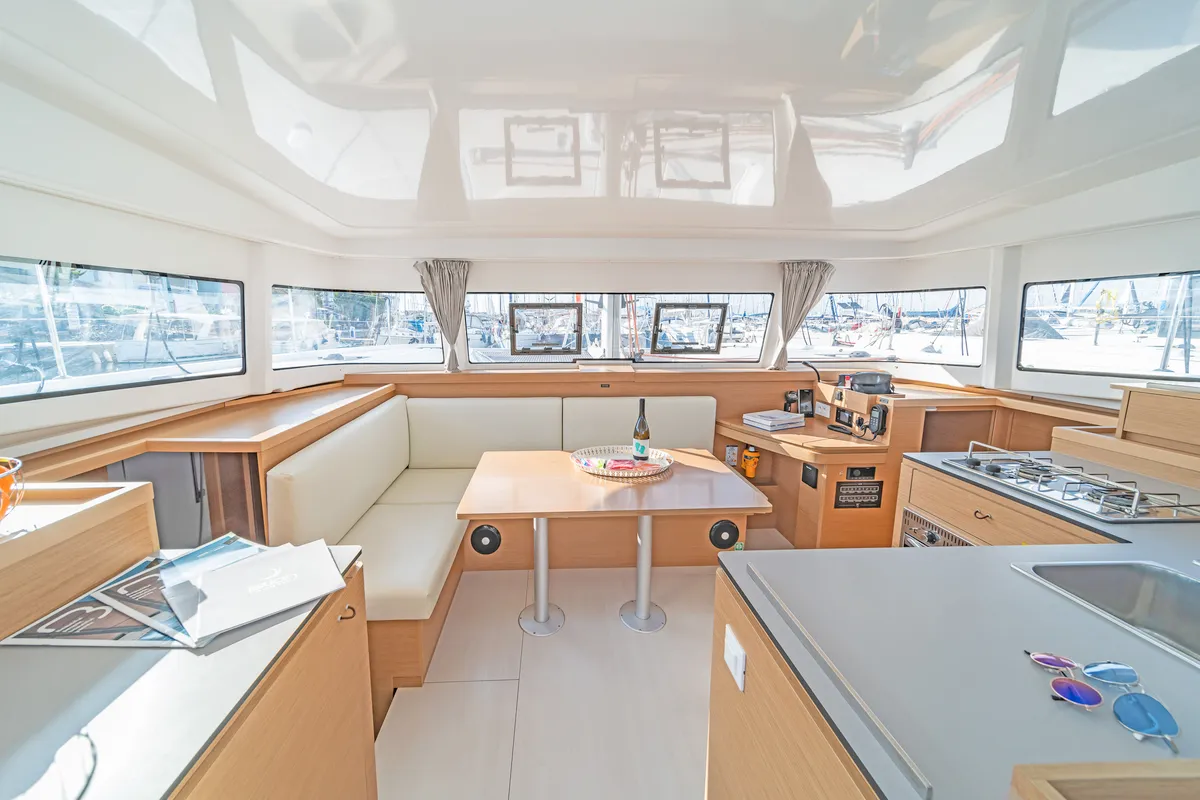 Salon of Phos, a Excess 11 catamaran at Municipal Unit of Lefkada, Greece