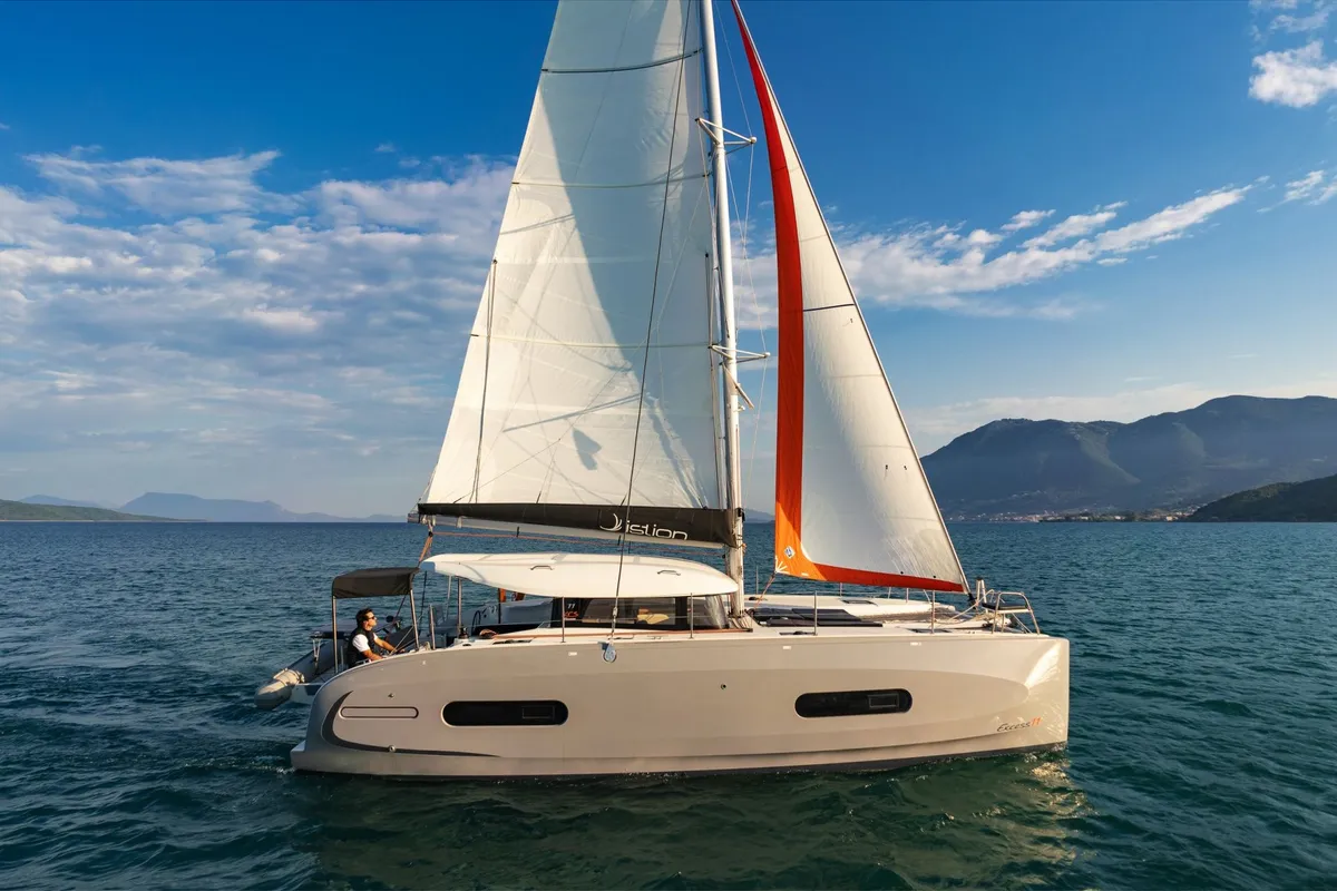 Exterior view of Phos, a Excess 11 catamaran at Municipal Unit of Lefkada, Greece