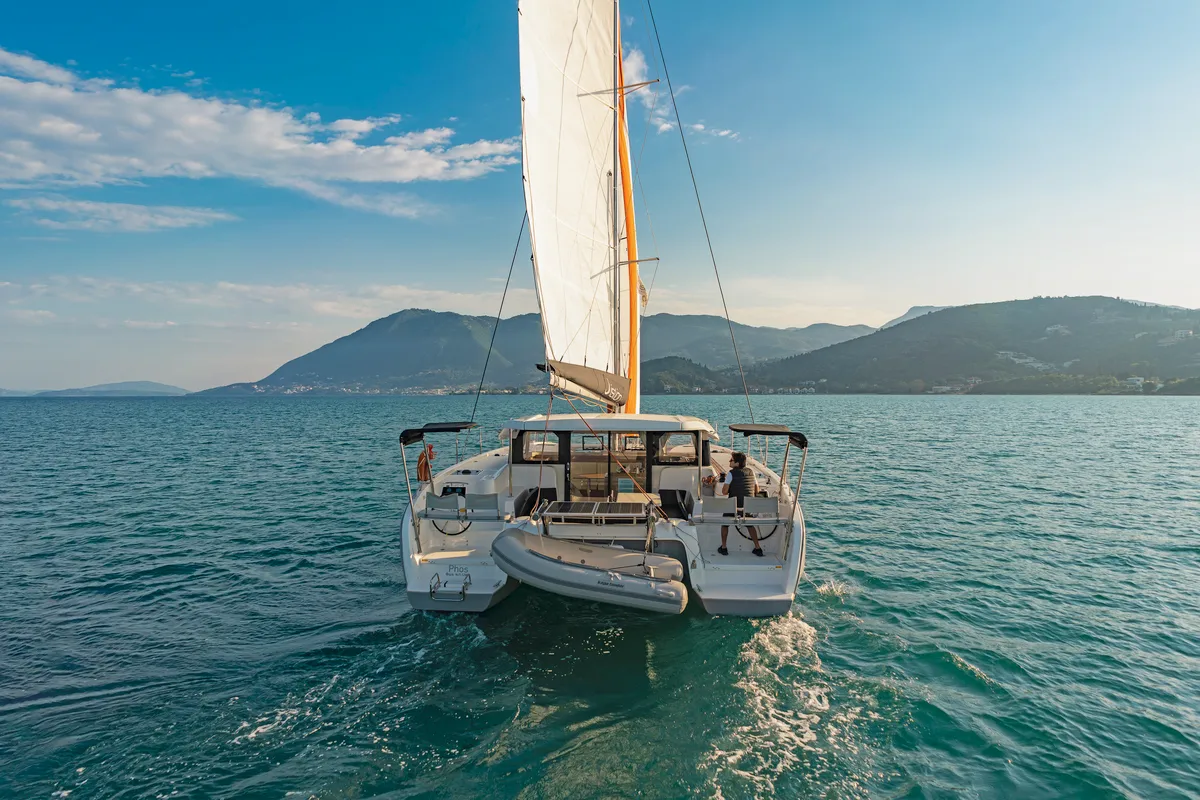 Exterior view of Phos, a Excess 11 catamaran at Municipal Unit of Lefkada, Greece