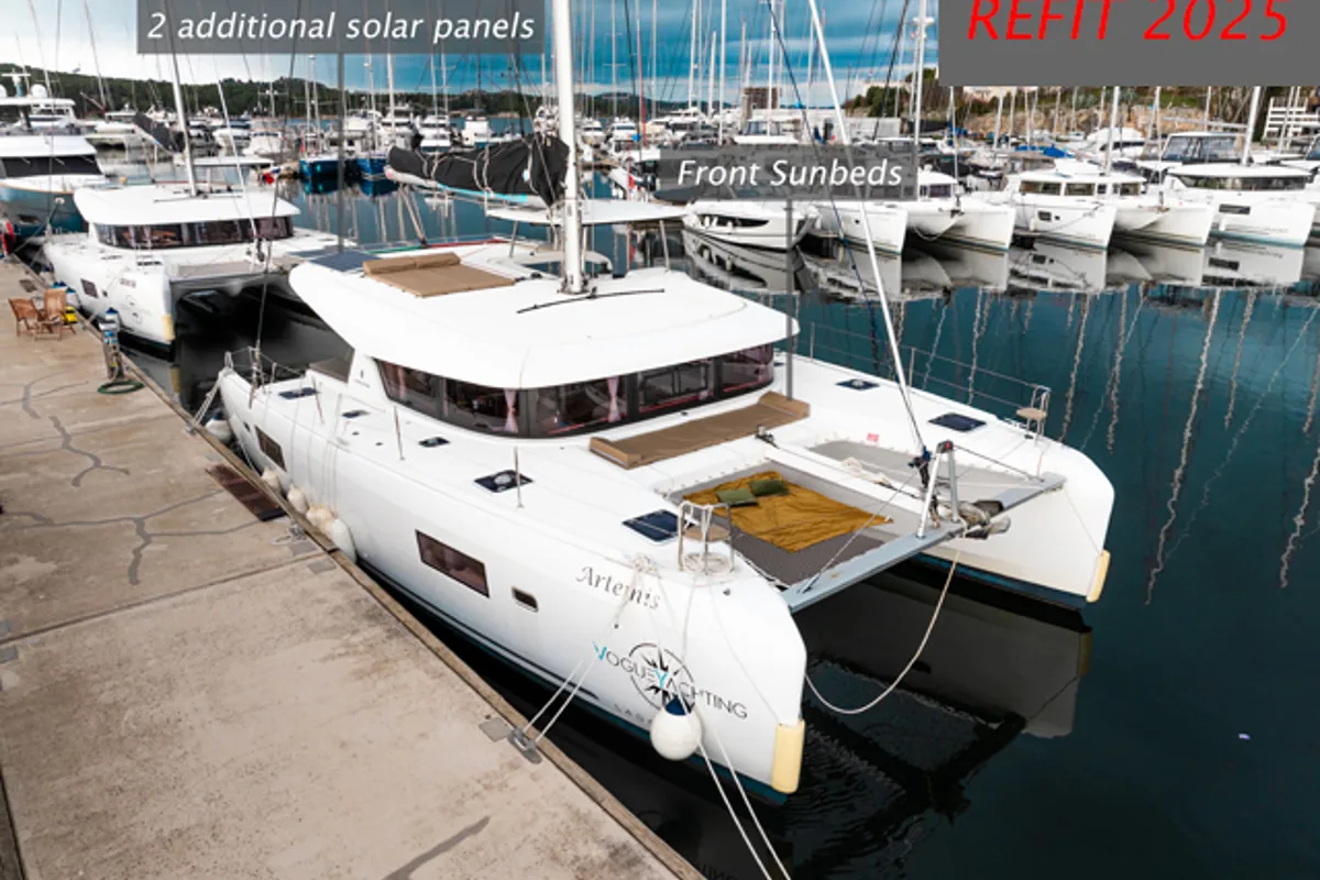 Exterior view of ARTEMIS, a Lagoon 42 catamaran at Grad Šibenik, Croatia