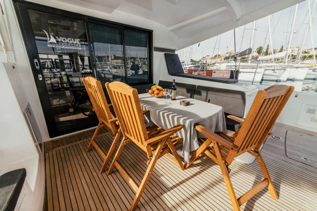 Deck of ARTEMIS, a Lagoon 42 catamaran at Grad Šibenik, Croatia