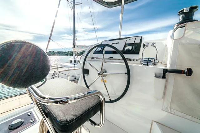 Cockpit of ARTEMIS, a Lagoon 42 catamaran at Grad Šibenik, Croatia