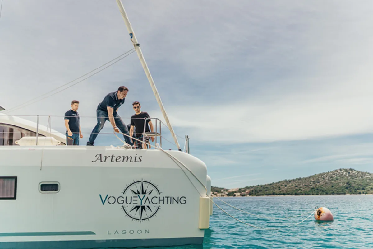 Exterior view of ARTEMIS, a Lagoon 42 catamaran at Grad Šibenik, Croatia