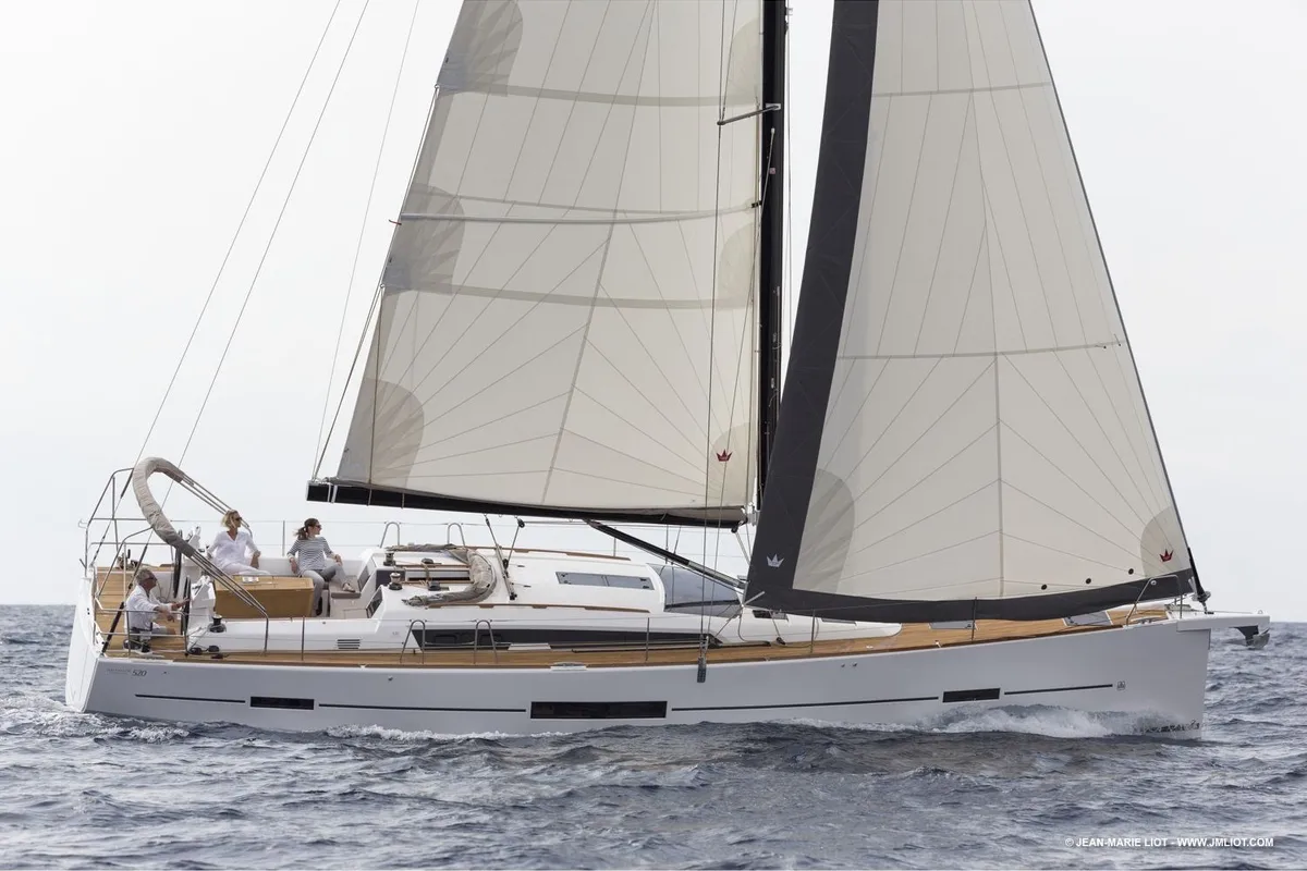 Exterior view of Calypso, a Dufour 520 Grand Large sailboat at Sithonia Municipal Unit, Greece