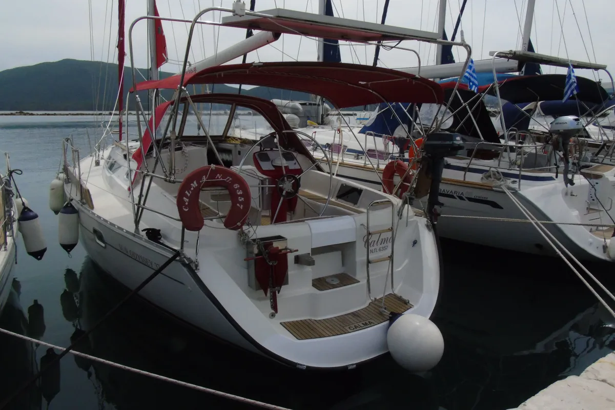 Exterior view of Calma, a Jeanneau Sun Odyssey 37.1 sailboat at Municipal Unit of Lefkada, Greece