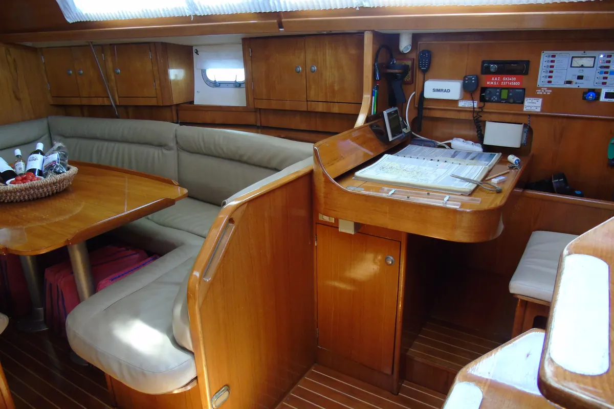 Salon of Calma, a Jeanneau Sun Odyssey 37.1 sailboat at Municipal Unit of Lefkada, Greece