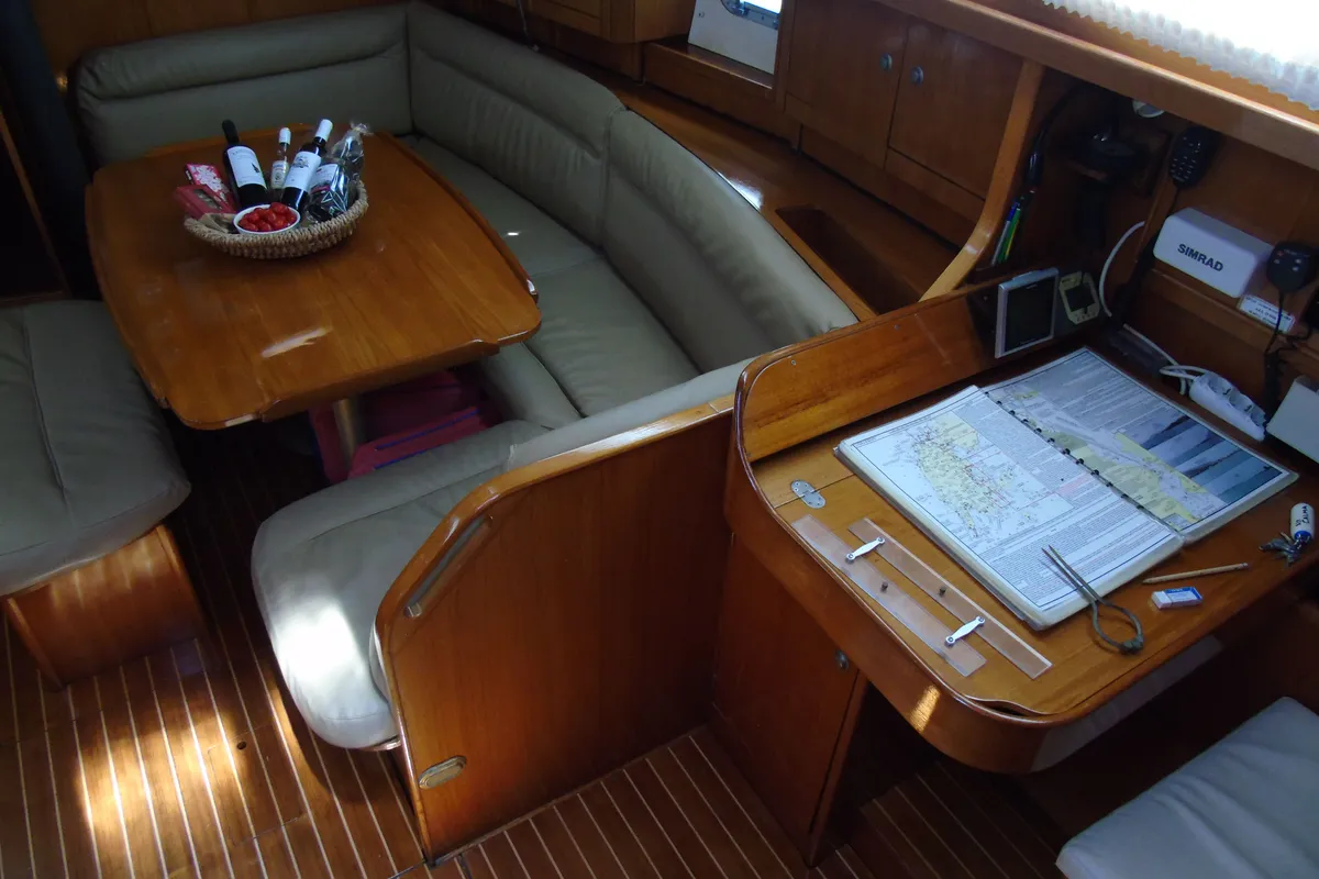 Salon of Calma, a Jeanneau Sun Odyssey 37.1 sailboat at Municipal Unit of Lefkada, Greece
