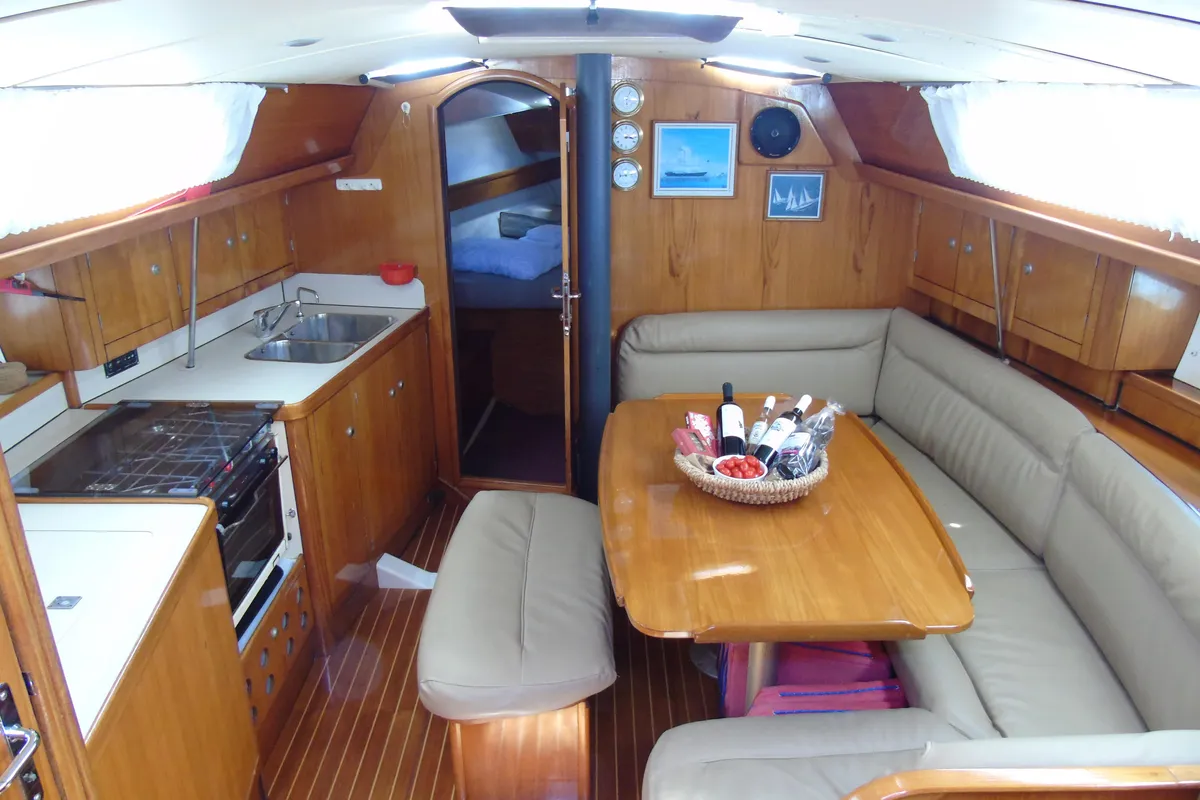 Salon of Calma, a Jeanneau Sun Odyssey 37.1 sailboat at Municipal Unit of Lefkada, Greece