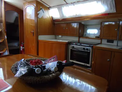 Galley of Calma, a Jeanneau Sun Odyssey 37.1 sailboat at Municipal Unit of Lefkada, Greece